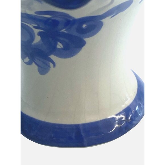 Hand-Painted Blue & White Ceramic Basket Vase With Floral Design Made In Portuga - Picture 8 of 9